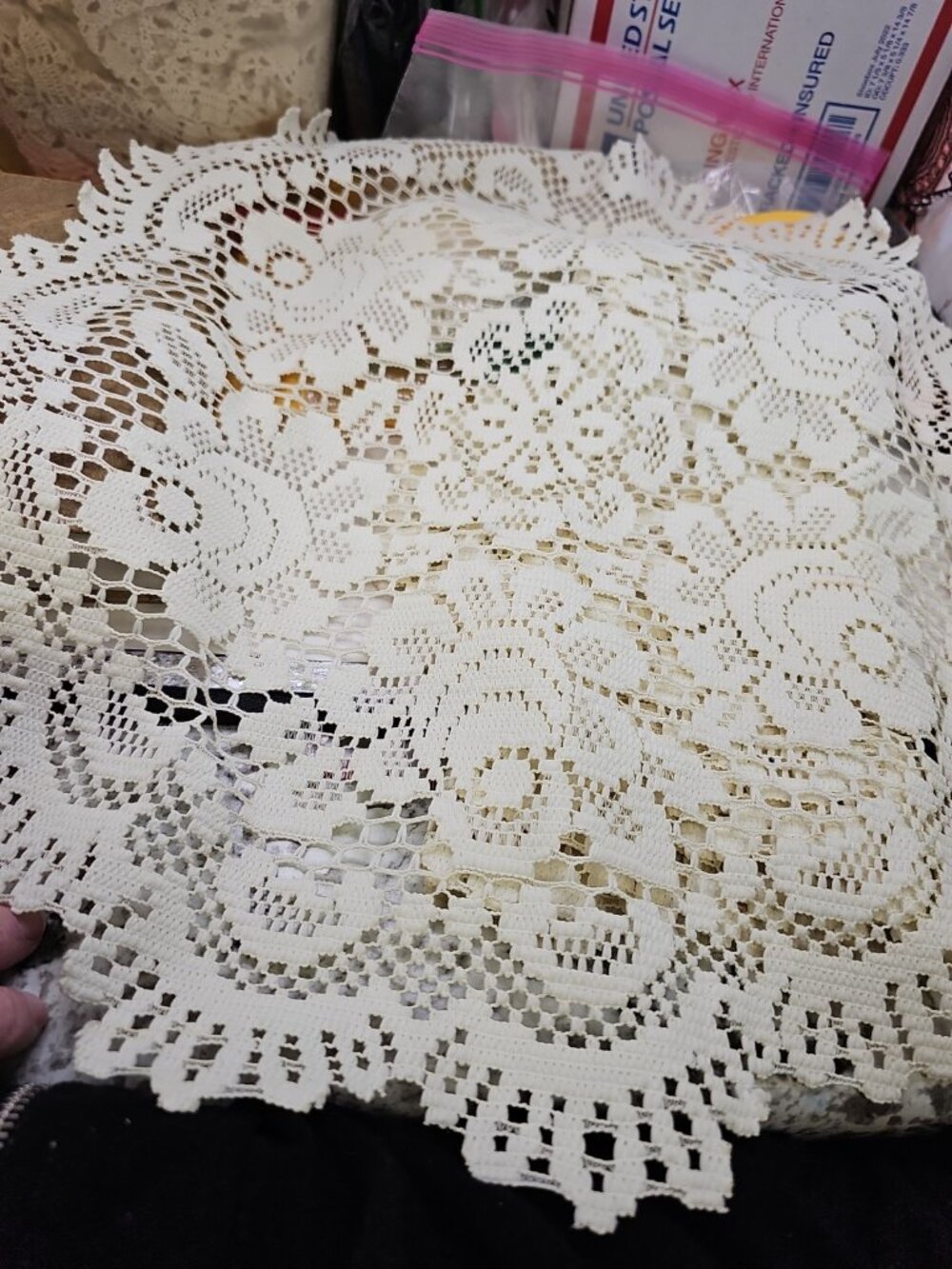 Lot Of 3 Tea Rose  Doilies 1 Round 19" 2 Oval 22" X 11" Cottage Core.  Off White